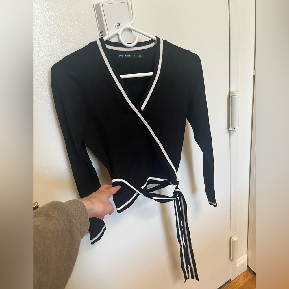 Karen Millen black and white top with tie around the waist